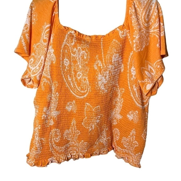 NWOT Cato Spring Bloom Ruched Bodice Plus Size Cropped Square Neck Blouse - Picture 2 of 5